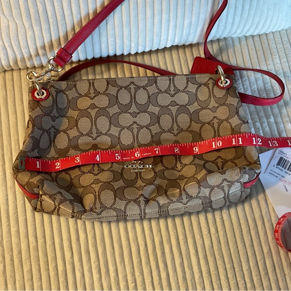 Authentic COACH Signature Crossbody Bag New tag Khaki/Red - Picture 12 of 14